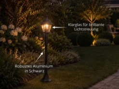 Wegeleuchte Aluminium Schwarz, Gartenlaterne mit E27 LED, Höhe 100cm