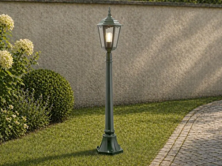 Wegeleuchte aus Aluminium Grün, antike E27 Gartenlaterne, Höhe 120cm