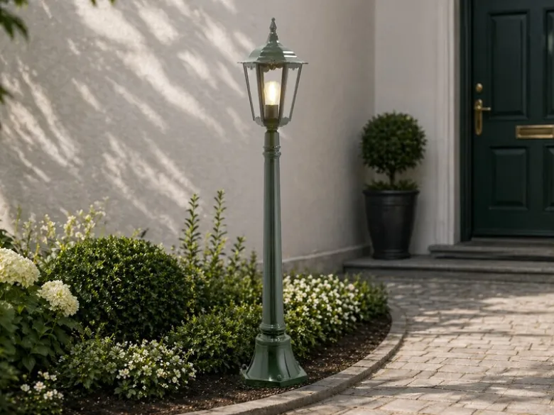 Wegeleuchte aus Aluminium Grün, antike E27 Gartenlaterne, Höhe 120cm