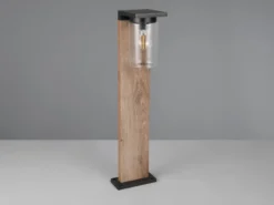Wegeleuchte aus Aluminium Holzoptik mit E27 LED & Glasschirm, Höhe 65cm
