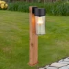 Wegeleuchte ETSI aus Edelstahl in Holzoptik mit rauchfarbigem Glas, Höhe 50cm