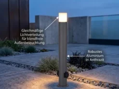 Wegeleuchte HOOSIC mit 2 Steckdosen, Aluminium Anthrazit E27, Höhe 80cm