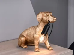 Witzige LED Tischleuchte besondere Hundelampe Gold, Höhe 23,5cm