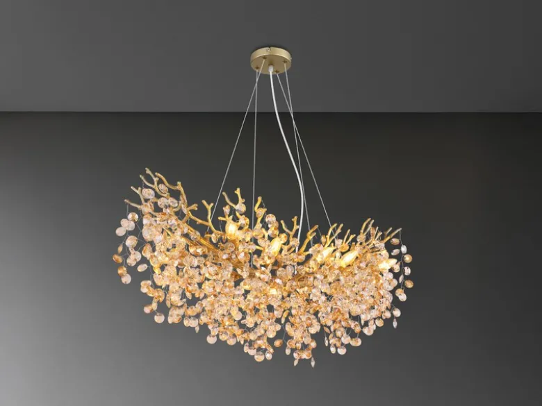 XL Kronleuchter QUEENA Gold 10-flammig Glas Kristall 2-farbig, Breite: 110cm