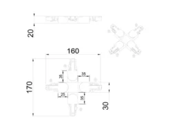 X-Verbinder Schwarz für 2-Phasen Schienensystem DUOline