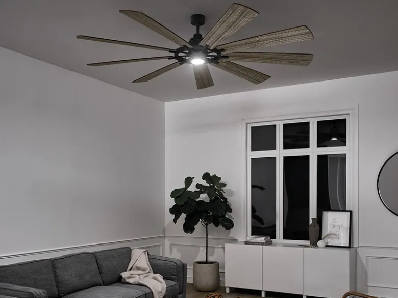 XXL Deckenventilator mit Licht & wendbaren Flügeln in 2 Dekoren, Ø 216cm