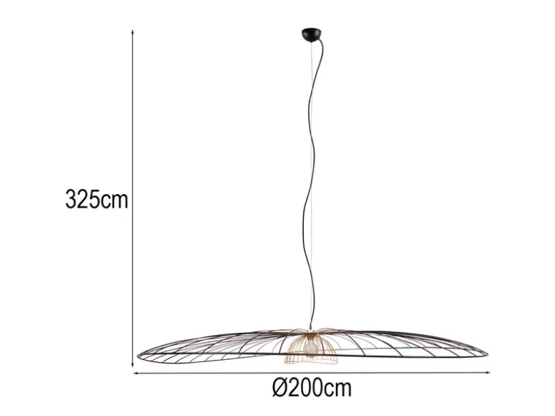 XXL LED Pendelleuchte mit Gitter Lampenschirm Schwarz Gold, Ø 200cm