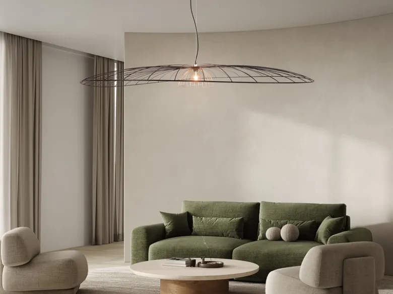 XXL LED Pendelleuchte mit Gitter Lampenschirm Schwarz Gold, Ø 200cm