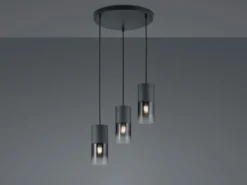 Zeitlose Pendelleuchte ROBIN aus schwarz mattem Metall & Rauchglas, Ø 37cm
