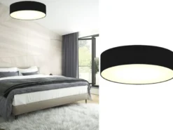 Zeitlose runde Deckenleuchte mit LED Stoffschirm Schwarz Ø 60cm