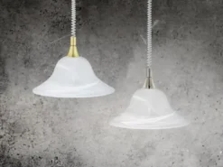 Zugpendelleuchte VIOLA Glas weiß höhenverstellbar Messing, Ø 39cm